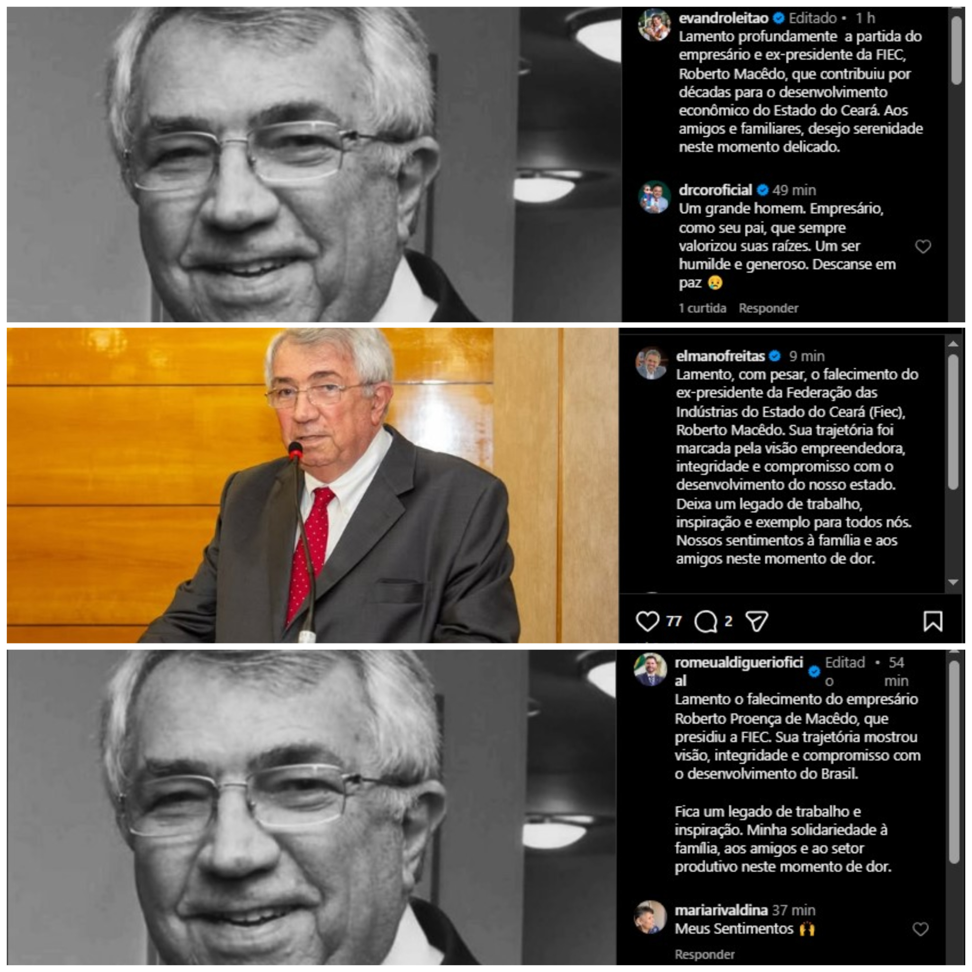 Fiec decreta luto de três dias pela morte do empresário Roberto Macêdo