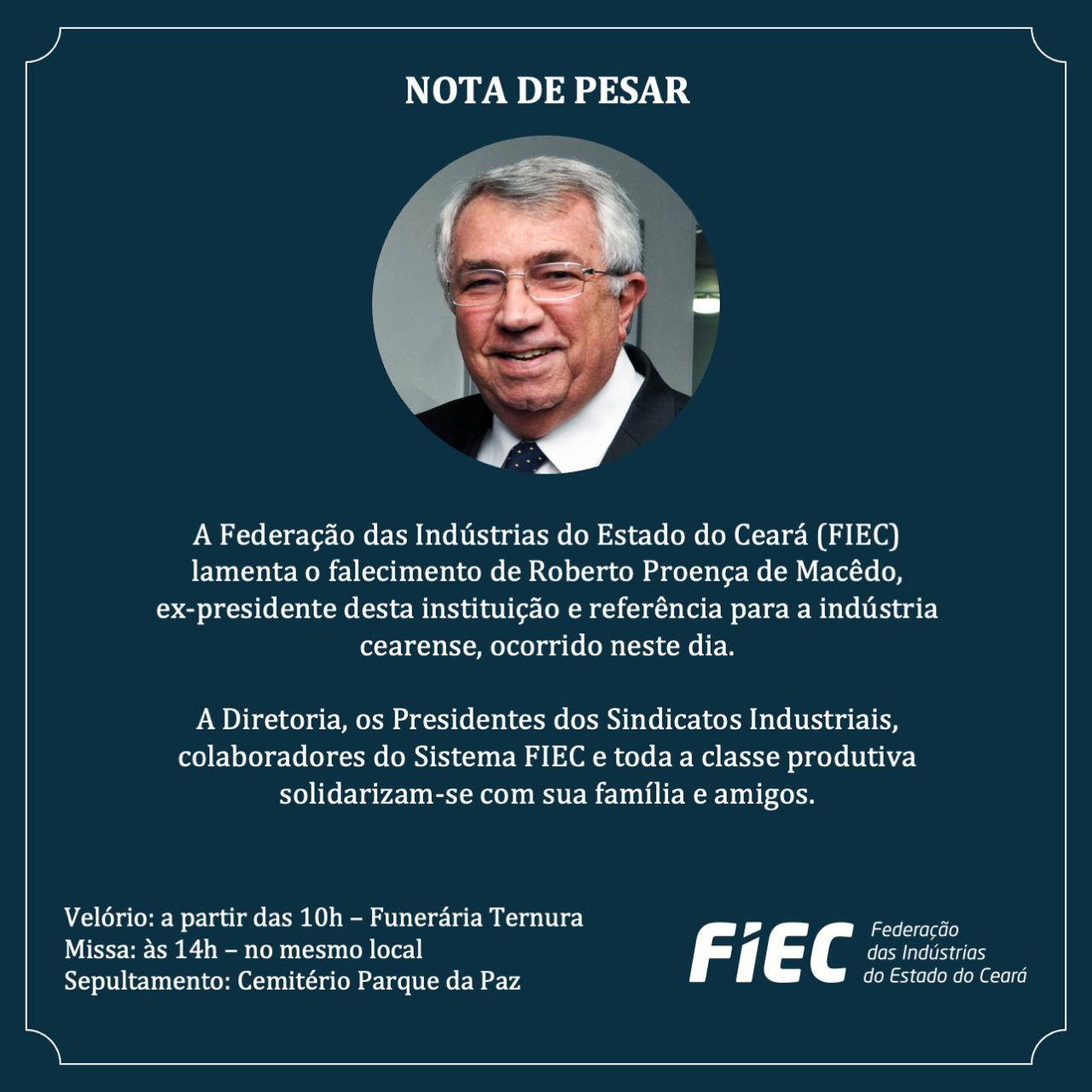 Fiec decreta luto de três dias pela morte do empresário Roberto Macêdo