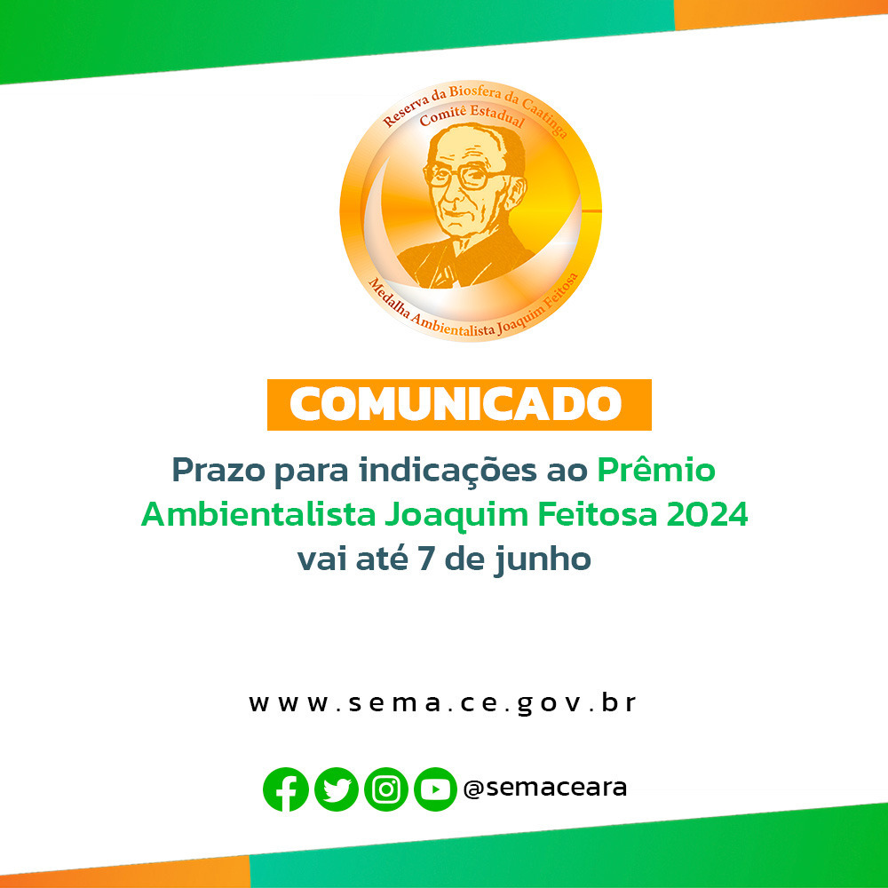 Prazo de indicações para Prêmio Ambientalista Joaquim Feitosa é prorrogado