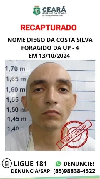 Após fuga, detento é recapturado em Itaitinga