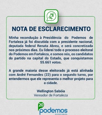 Podemos e vereador divergem sobre apoios no 2º turno em Fortaleza