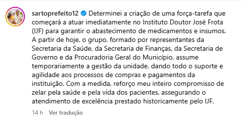 Prefeitura de Fortaleza lança força-tarefa para abastecimento do IJF