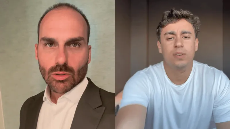 Eduardo Bolsonaro e Nikolas Ferreira: filho do ex-presidente cobra atuação ativa de deputado mineiro nas redes sociais sobre agenda nos EUA - (Foto: reprodução/Internet)