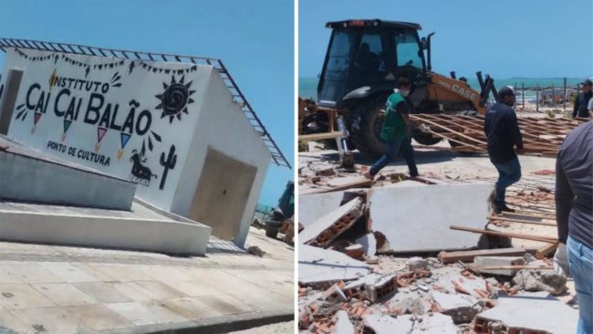 A sede da "Cai cai balão" havia sido construída em maio deste, através dos próprios membros do projeto situado no Pirambu - (Foto: Arquivo Pessoal)