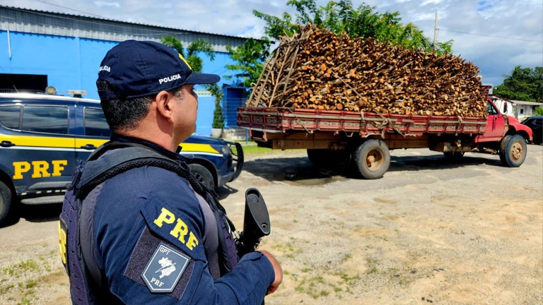 PRF identifica crime ambiental e apreende carga de lenha irregular em Aquiraz
