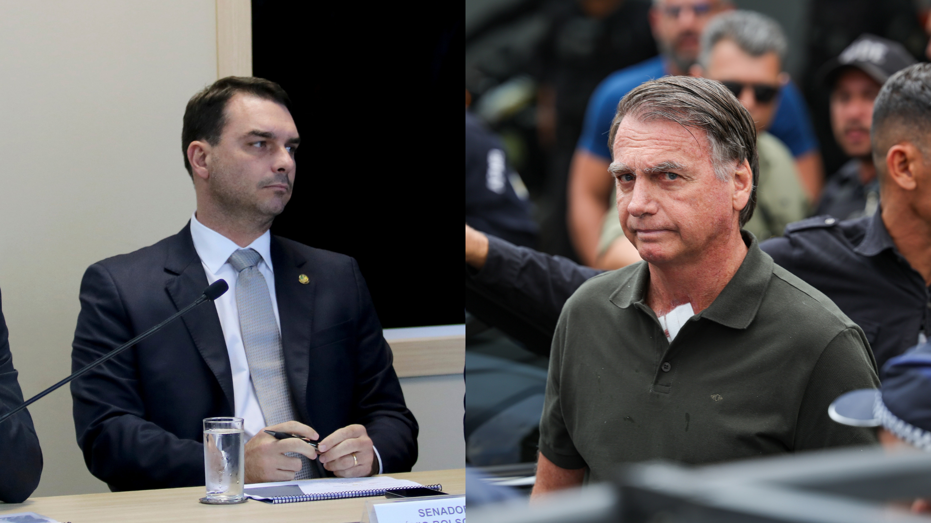 Senador Flávio Bolsonaro e o ex-presidente Jair Bolsonaro
