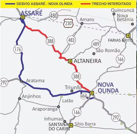 CE-388 será interditada por 30 dias entre Nova Olinda e Altaneira